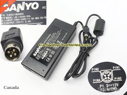  image of SANYO 1AV4U11B30100 ac adapter, 12V 5A 1AV4U11B30100 Notebook Power ac adapter SANYO12V5A60W-4PIN