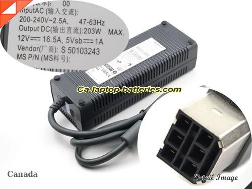 MICROSOFT XBOX 360 adapter, 12V 16.5A XBOX 360 laptop computer ac adaptor, MICROSOFT12V16.5A198W-200-240V-6PIN