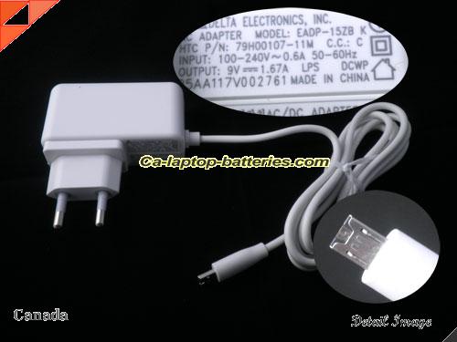  image of DELTA 79HOO107-11M ac adapter, 9V 1.67A 79HOO107-11M Notebook Power ac adapter DELTA9V1.67A15W-HTC-EU-W