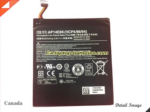 Genuine ACER Iconia One 7 B1-750 Battery For laptop 3520mAh, 13.3Wh , 3.8V, Black , Li-ion