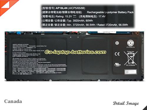 Genuine ACER TMP614-51T-75AZ Battery For laptop 3920mAh, 60Wh , 15.2V, Black , Li-Polymer