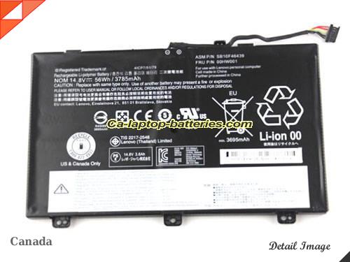 Genuine LENOVO 20DM-000VUS Battery For laptop 3785mAh, 56Wh , 14.8V, Black , Li-ion