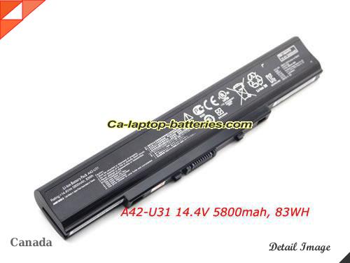 Genuine ASUS U31E Battery For laptop 5800mAh, 14.4V, Black , Li-ion