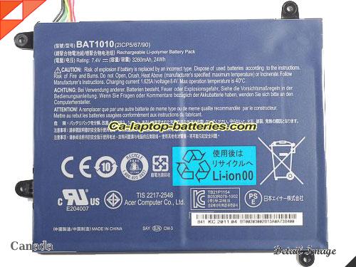 ACER Iconia Tab A500-10S16u Replacement Battery 3260mAh, 24Wh  7.4V Black Li-ion