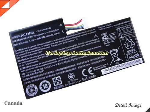 Genuine ACER Iconia Tab A1 Battery For laptop 4960mAh, 18.6Wh , 3.75V, Balck , Li-ion