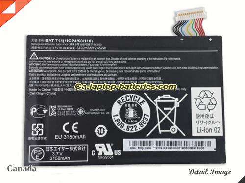 ACER Iconia Tab A110 Replacement Battery 3420mAh, 12.65Wh  3.7V Black Li-ion