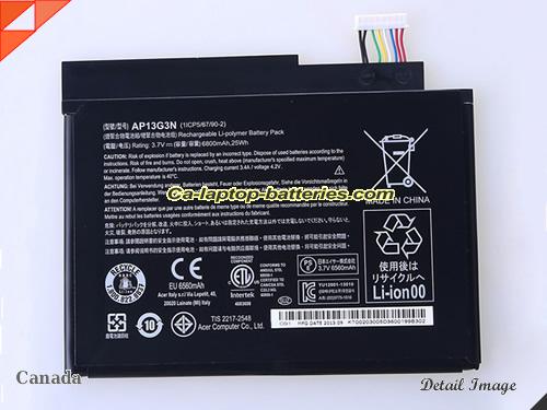 Genuine ACER 8.1-inch Tablet battery Battery For laptop 6800mAh, 25Wh , 3.7V, Black , Li-Polymer