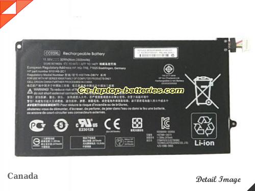 Replacement HP CC03XL Laptop Computer Battery 9101402C1 Li-ion 2600mAh, 30Wh Black In Canada 