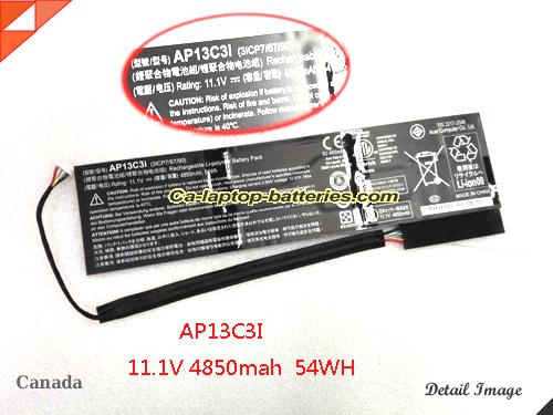 Replacement ACER AP12A3i Laptop Computer Battery 3ICP7/67/90 Li-ion 4850mAh, 54Wh Balck In Canada 