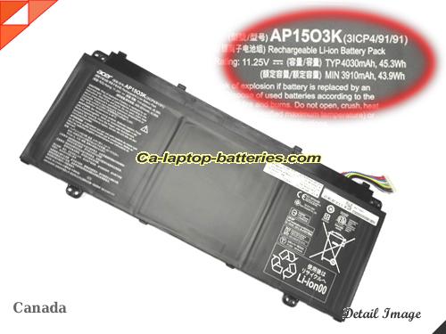 Genuine ACER AP1503K Laptop Computer Battery AP15O3K Li-ion 4030mAh, 45.3Wh Black In Canada 