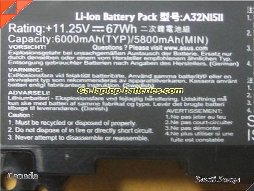  image 2 of Genuine ASUS G752VL-1A Battery For laptop 6000mAh, 67Wh , 11.25V, Black , Li-ion