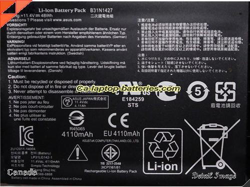  image 2 of B31N1427 Battery, Canada Li-ion Rechargeable 4110mAh, 48Wh  ASUS B31N1427 Batteries