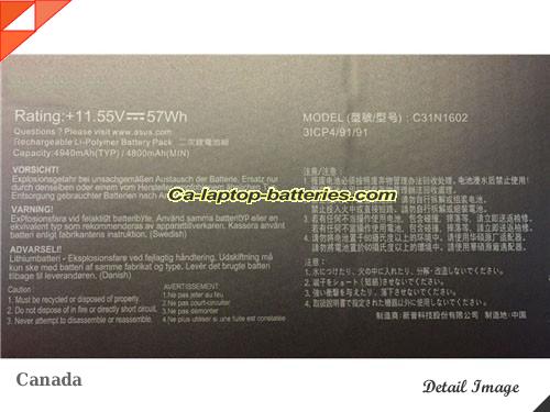  image 2 of 0B200-02090000 Battery, Canada Li-ion Rechargeable 4930mAh, 57Wh  ASUS 0B200-02090000 Batteries