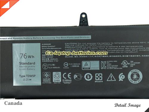  image 2 of TDW5P Battery, Canada Li-ion Rechargeable 4802mAh, 76Wh  DELL TDW5P Batteries