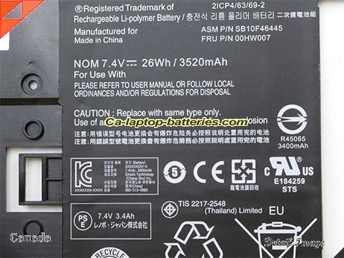  image 2 of 00HW007 Battery, Canada Li-ion Rechargeable 3250mAh, 26Wh  LENOVO 00HW007 Batteries