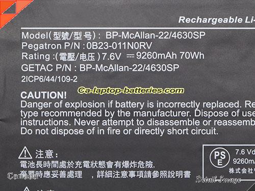  image 4 of BP-McAllan-22/4630SP Battery, Canada Li-ion Rechargeable 9260mAh, 70Wh  GETAC BP-McAllan-22/4630SP Batteries