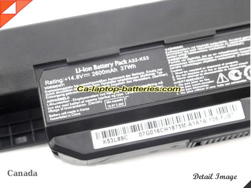  image 2 of A32-K53 Battery, Canada Li-ion Rechargeable 2600mAh, 37Wh  ASUS A32-K53 Batteries