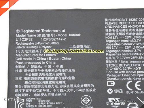  image 2 of Genuine LENOVO S6000-H Battery For laptop 6340mAh, 23Wh , 3.7V, Black , Li-ion