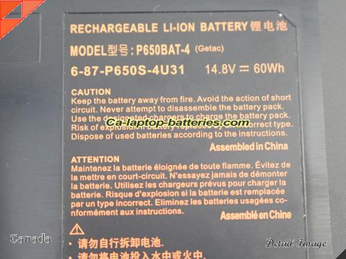  image 2 of P650BAT-4 Battery, Canada Li-ion Rechargeable 60Wh CLEVO P650BAT-4 Batteries