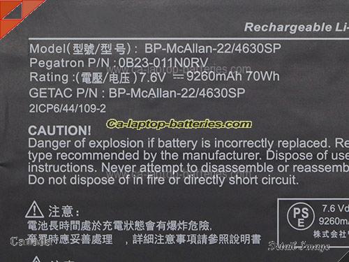  image 4 of Genuine GETAC 0B23-011N0RV Laptop Computer Battery BP-McAllan-22/4630SP Li-ion 9260mAh, 70Wh  In Canada