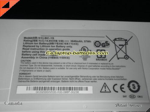  image 4 of Genuine NOKIA BC-1S Laptop Computer Battery  Li-ion 3840mAh, 57Wh White In Canada